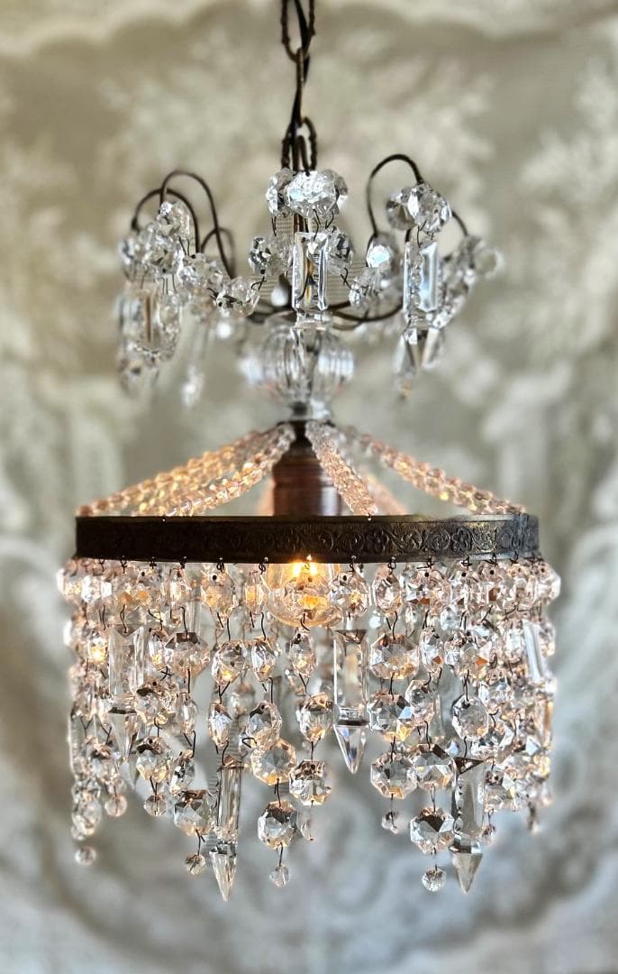 フランスアンティーク シャンデリア ガラスドロップ 照明 ランプ PARIS