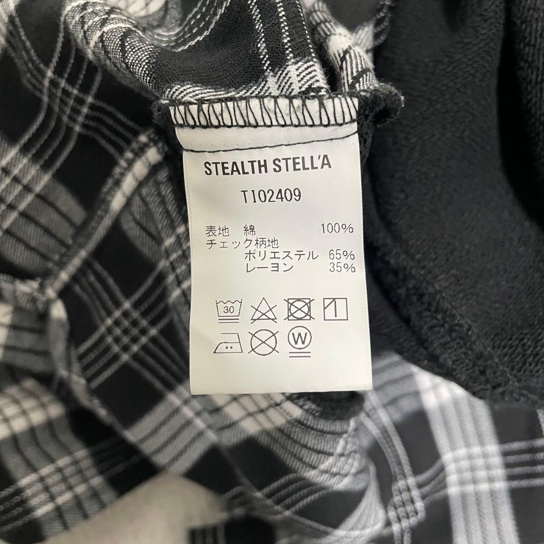 ステルスステラ 異素材ドッキングパーカー チェックシャツ アシンメトリー 黒