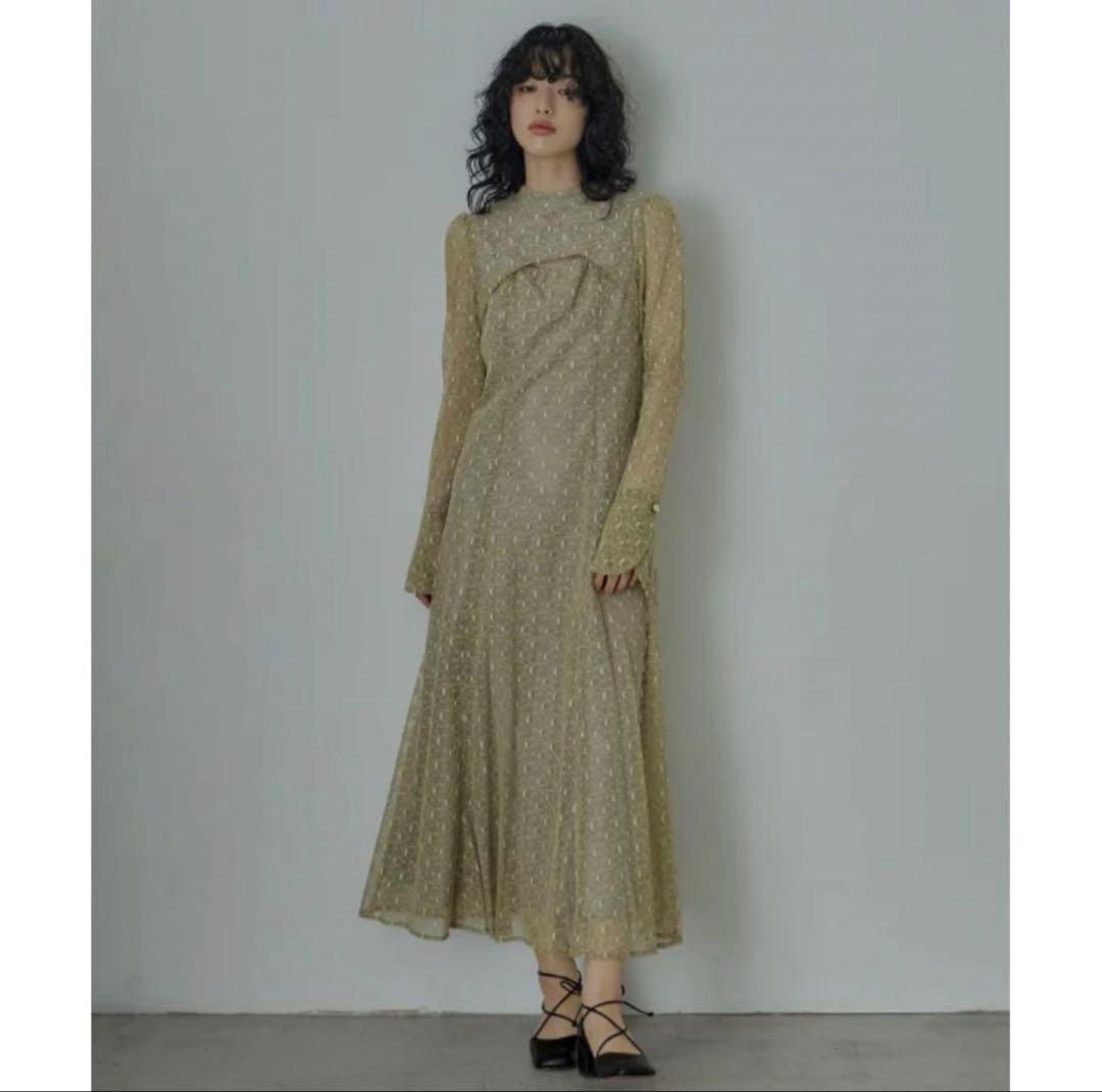 【大きめ】ANDRESD バックオープンジオメトリックドレス レース L 結婚式