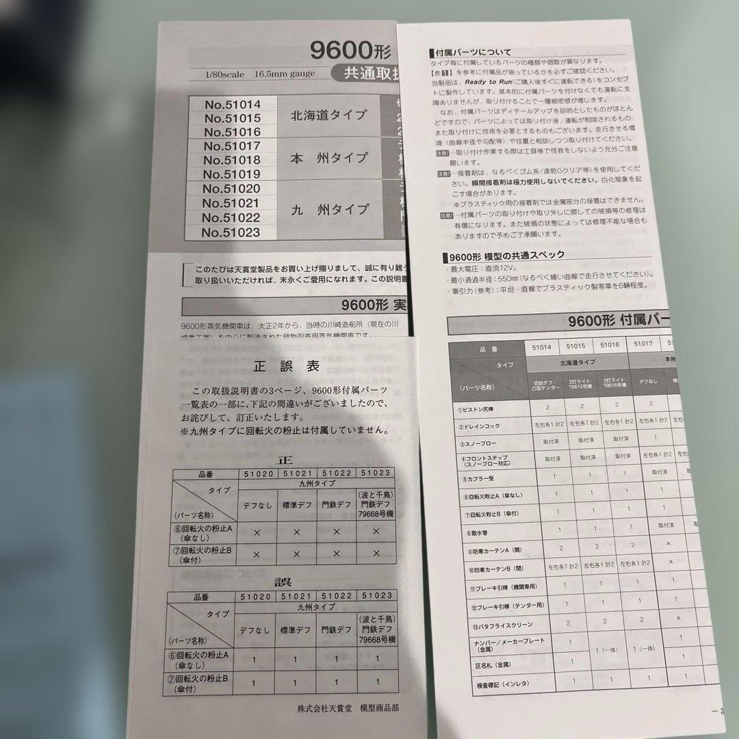 流氷！HOゲージ　天賞堂No51014 9600形蒸気機関車　動作確認済