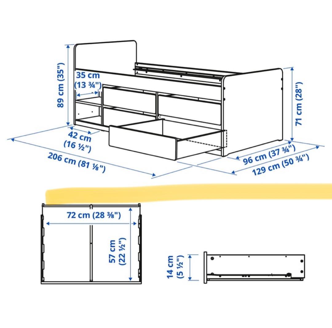 【美品】IKEA 人気のSLÄKT（スレクト）シングルベッド 収納付き ホワイト