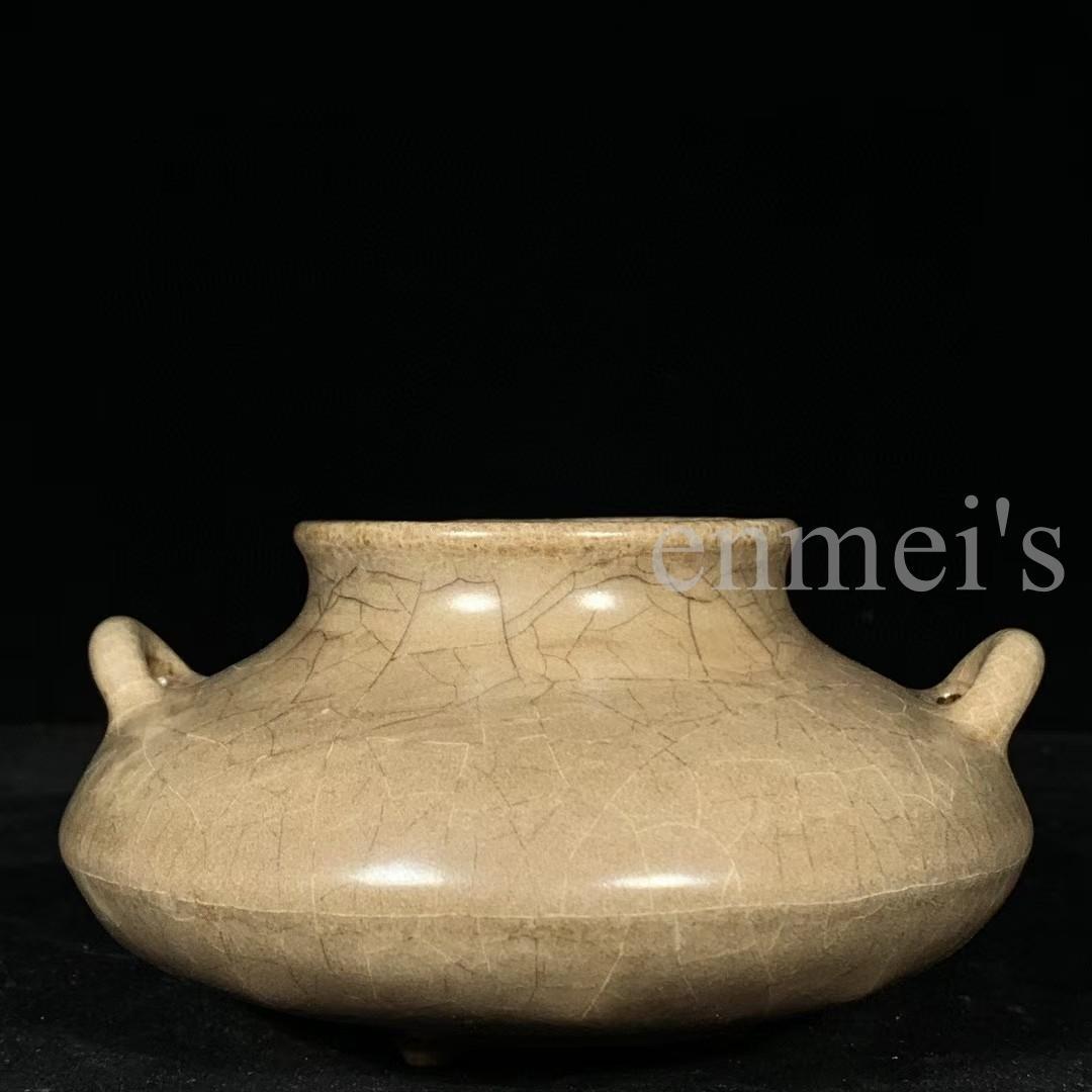 中国古美術・宋代 哥窯 双耳炉 灰青釉・観賞用・香炉・装飾