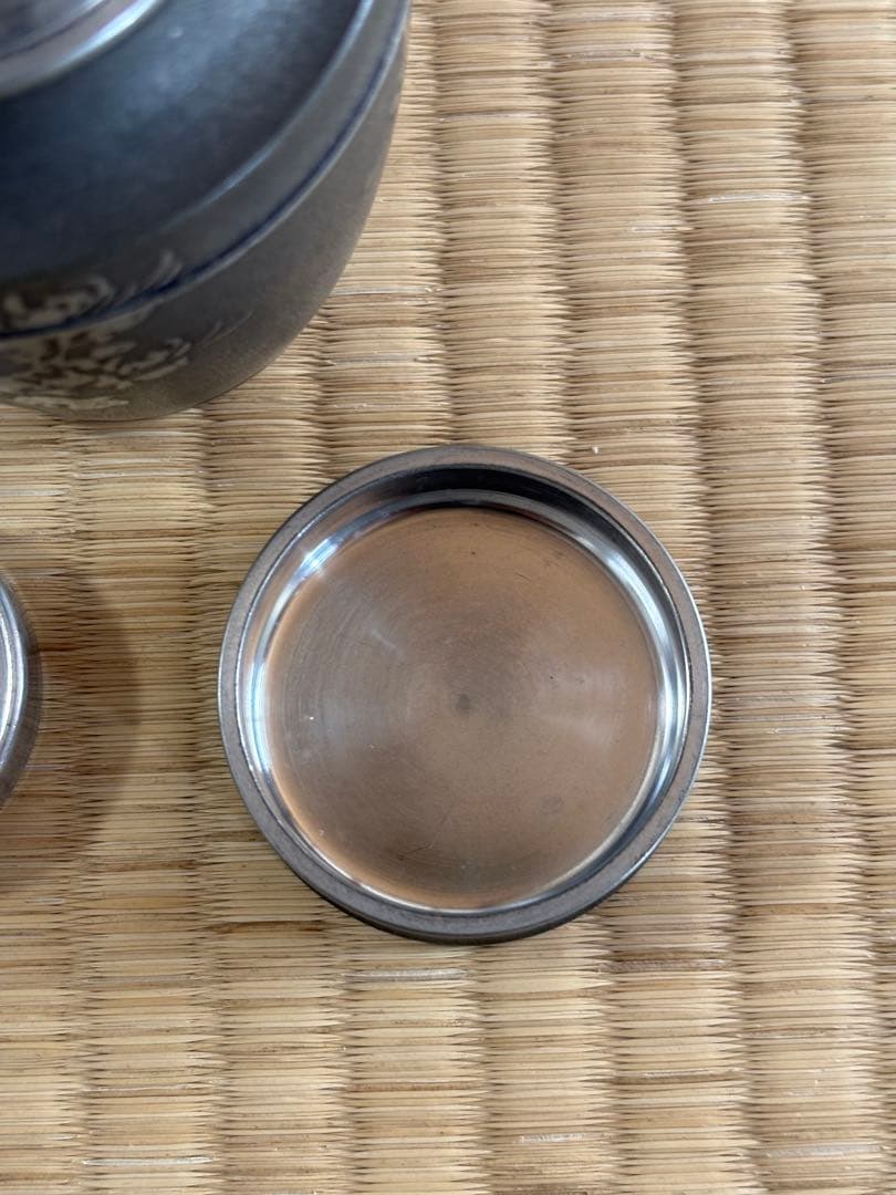 煎茶道具 錫製 林亭瑞製 茶入 茶心壺 細かい装飾 286g 幅7×高10