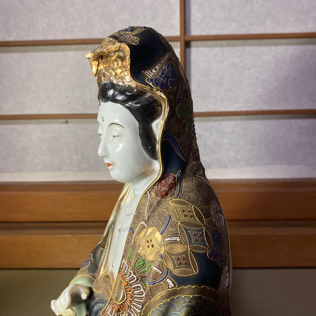 九谷焼 金蘭手観音図置物