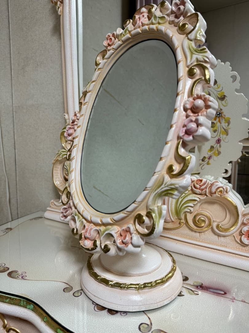 ⑥ ロココ調 化粧鏡 メイクアップミラー　猫脚 家具 お姫様 ローラアシュレイ