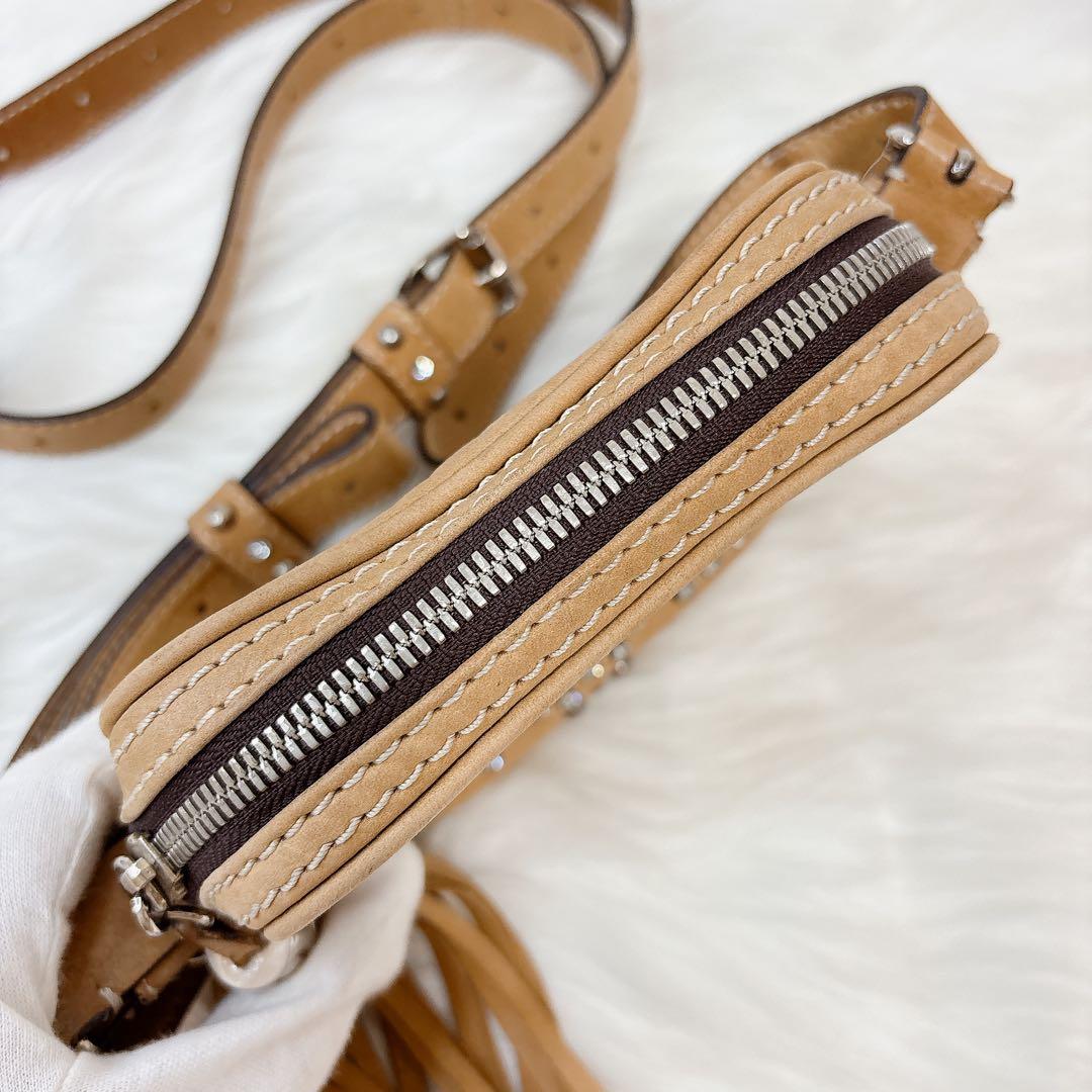 ロエベ　ショルダーバッグ　アナグラム　ラインストーン　ビジュー　フリンジ　ミニ