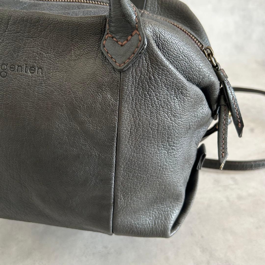 美品ゲンテン ショルダーバッグ 2way 山羊革 ゴートスキン ヌメボストン