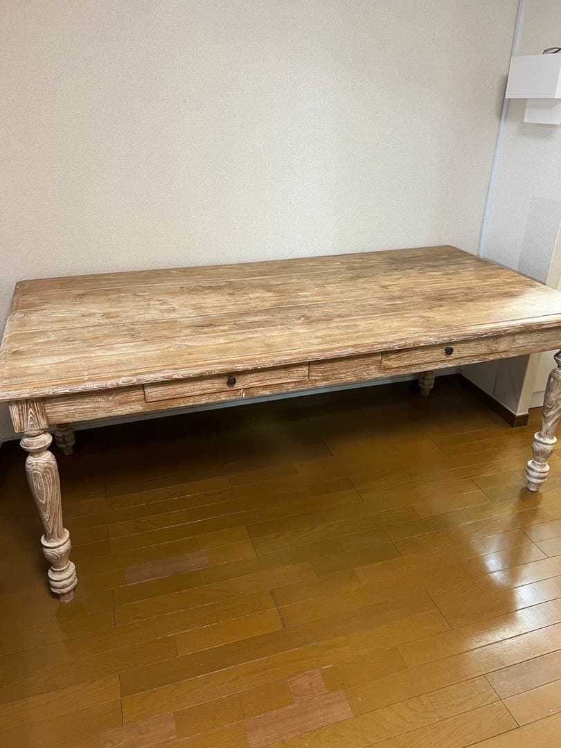 チーク ダイニングテーブル 180cm ナチュラルホワイト 無垢材