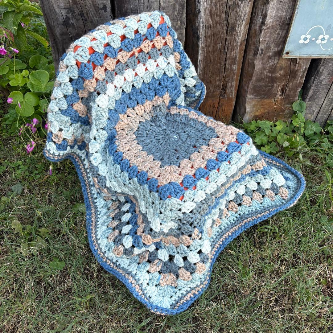 USA vintage】グラニースクエア グラニーブランケット ブルー