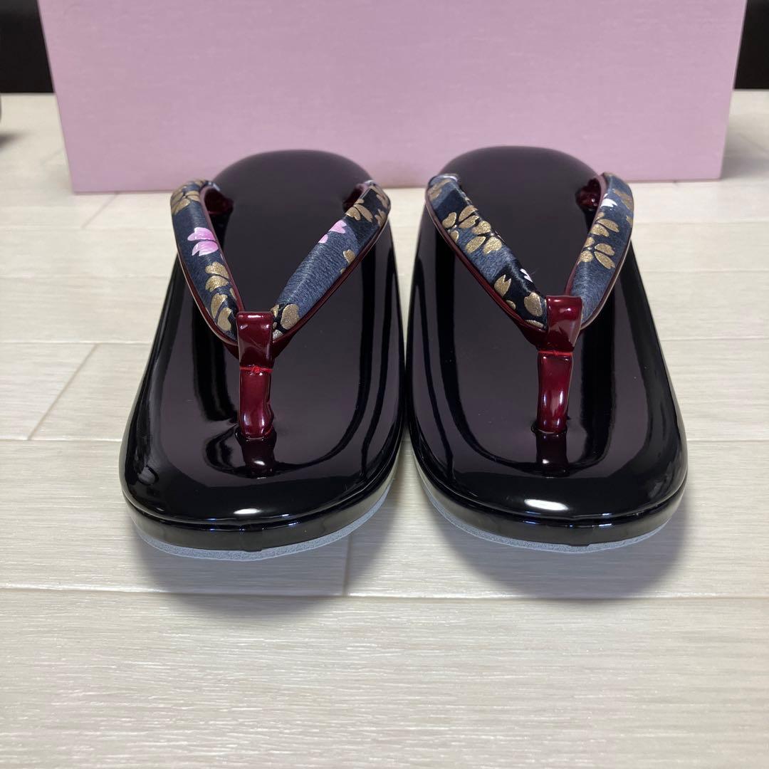 《未使用》草履バッグセット　舞桜　黒　成人式　24.5 箱付き