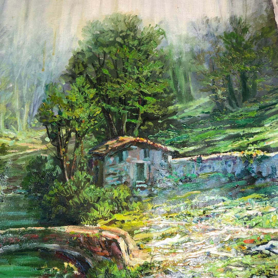 マリオ・ディ・マルティーノ　「古い橋」 油彩画　木枠無し　キャンバスのみ