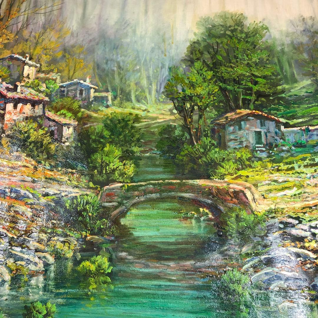 マリオ・ディ・マルティーノ　「古い橋」 油彩画　木枠無し　キャンバスのみ