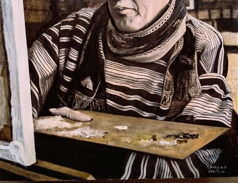 伊藤和生 藤田嗣治作「アトリエの自画像Ⅰ」白黒写真から油彩画に