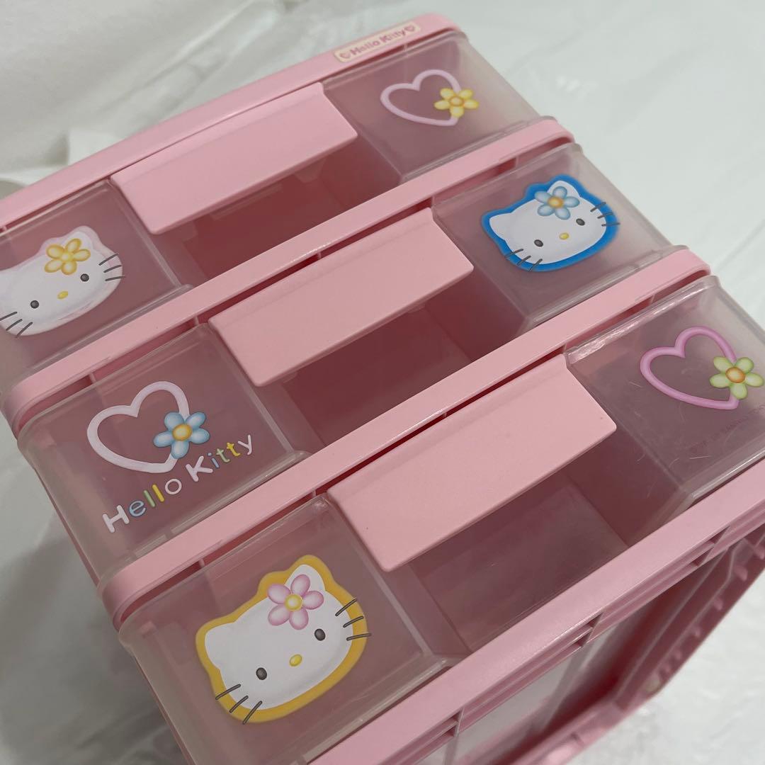 ハローキティ 3段収納ボックス 小物入れ ピンク 平成 レトロ - メルカリ