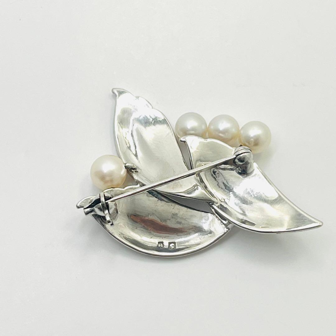 MIKIMOTO ミキモト パール ピンブローチ コサージュ シルバー リーフ