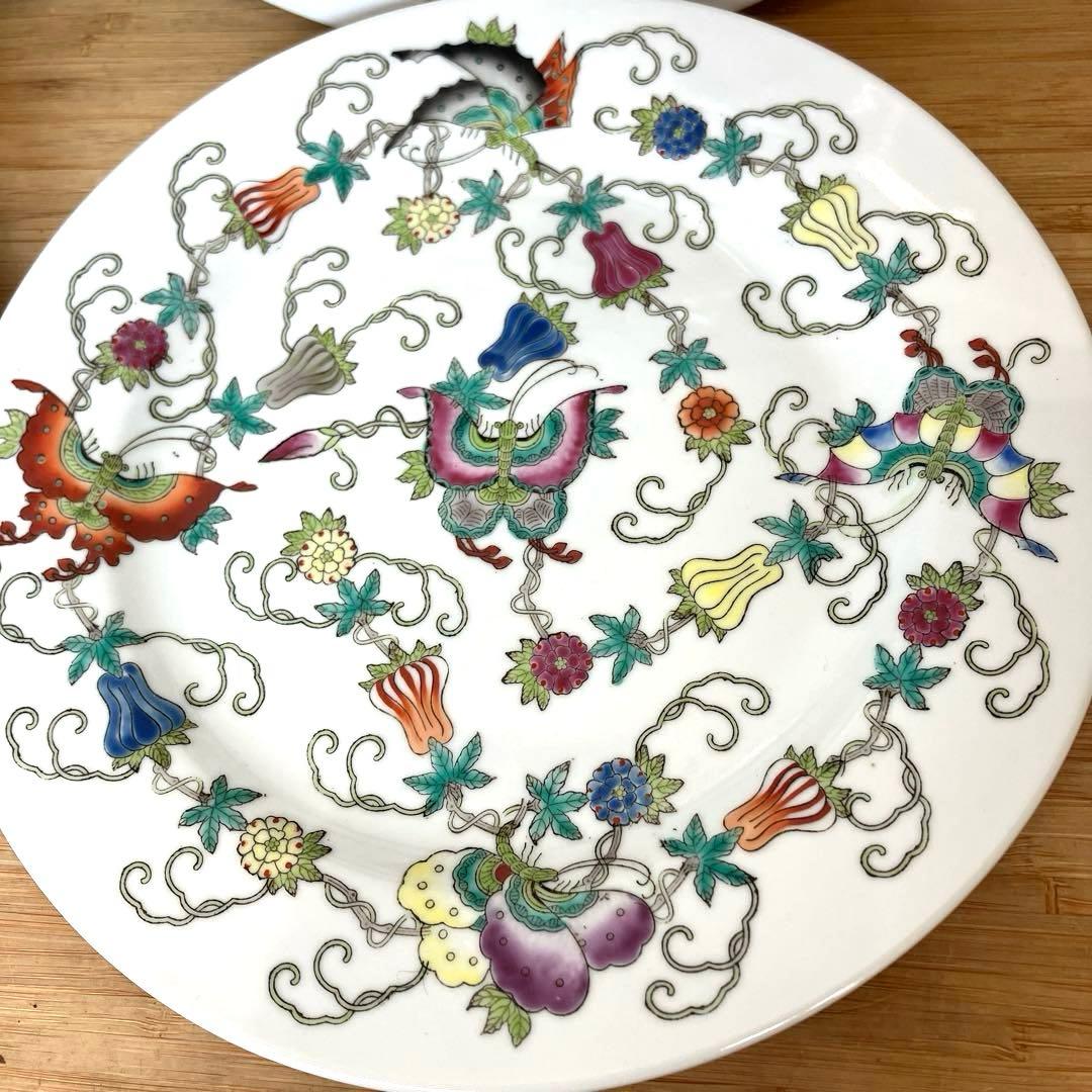 景徳鎮 70年代 粉彩花蝶紋 プレート4枚セット 中国食器