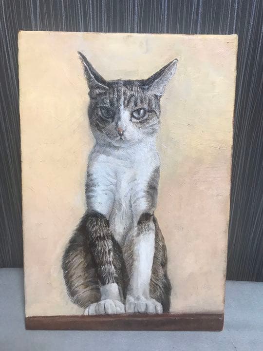 猫のジル」4号サイズ 油絵 よこたさよ作品 猫×四角Ⅴ／紙版画