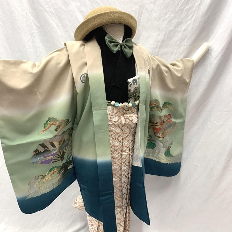 508ab41■七五三 五歳 男児 着物&羽織&袴&角帯 宝船 五つ紋■良好