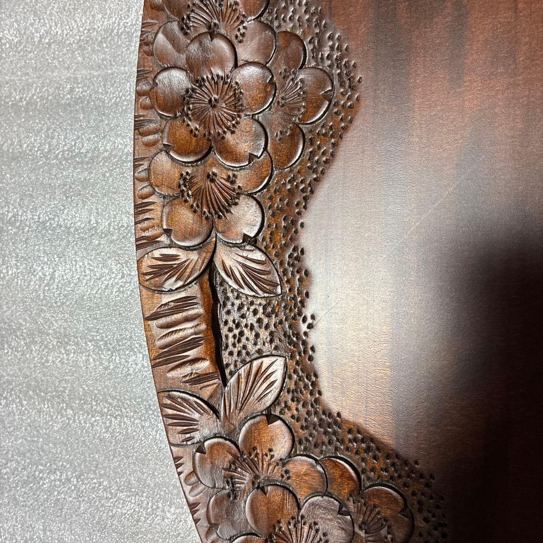 軽井沢彫 手付き盆 桜彫刻