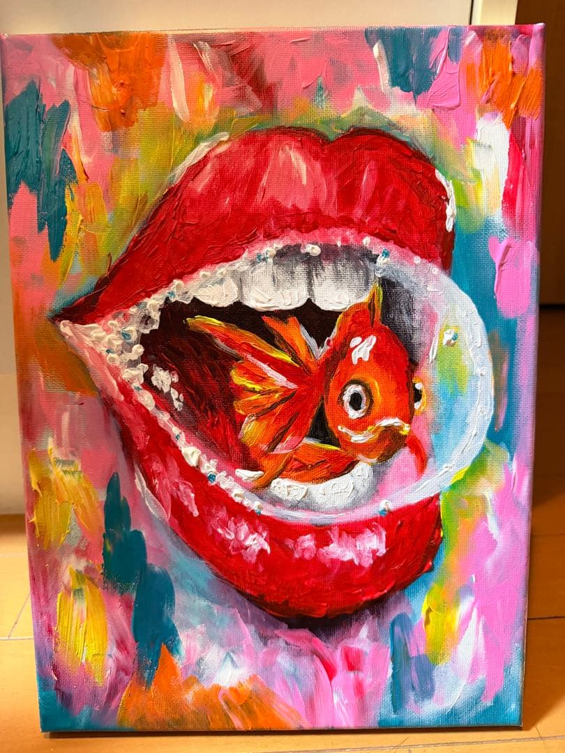 原画アート｜Lips & Goldfish｜一点物｜アクリル画 - メルカリ