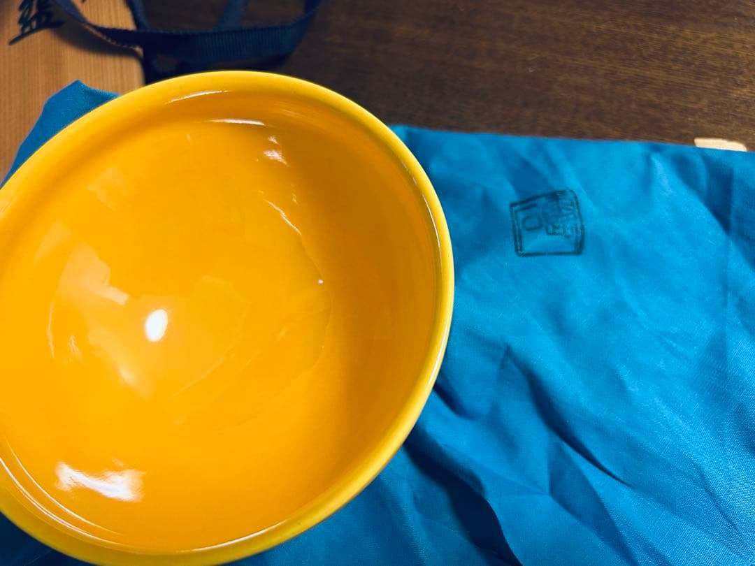 平安 四代 赤沢露石作 黄交趾 茶碗 ツボツボ 松葉紋 茶道具