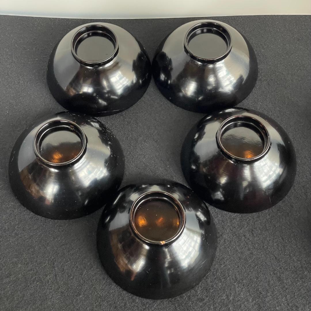 清流椀 吸物 雑煮 5客 黒 漆 海老 金彩 本金 磨き 蒔絵 骨董美品