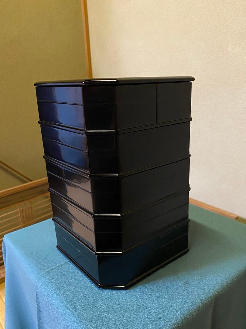 茶道具/縁高重 木製 黒 新塗 5段