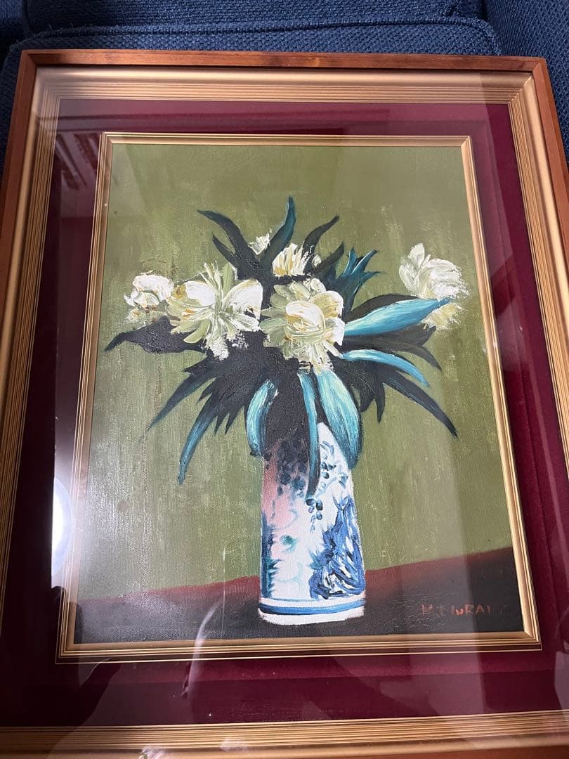 K. Murai 油彩画 花瓶に生けた花 村井曠光　サイン入り
