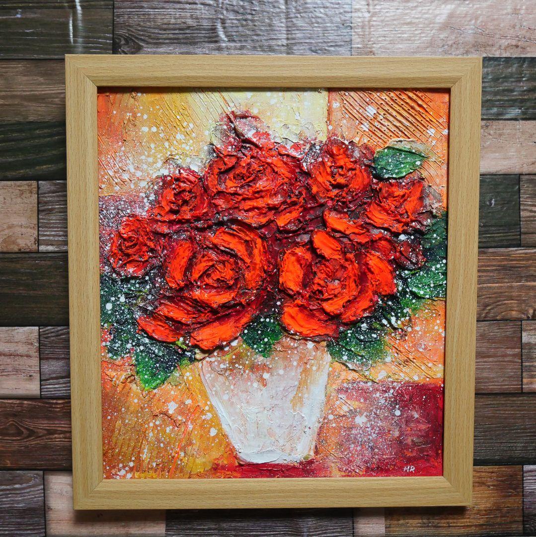 油絵 油彩 油彩画 絵 絵画 【赤い薔薇】