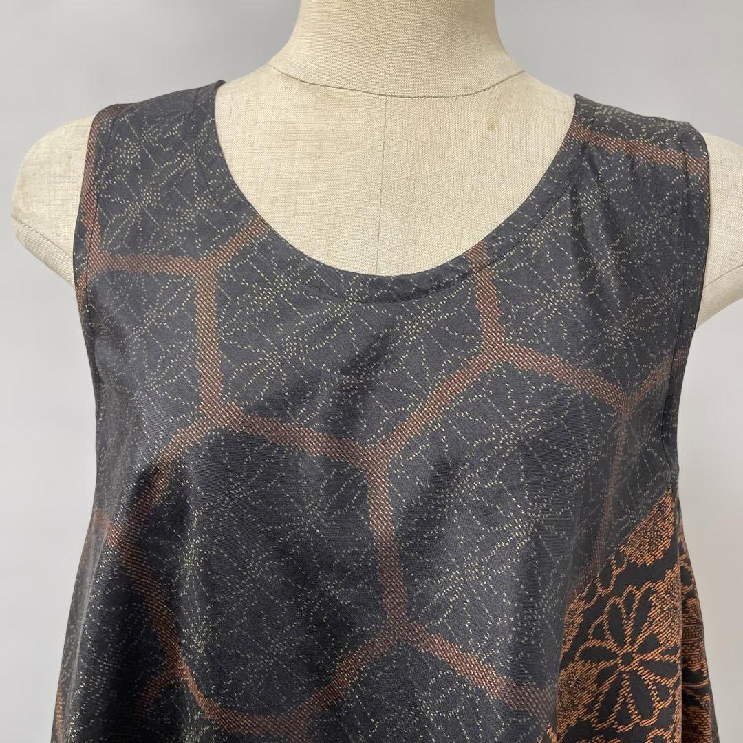 着物ワンピーステントラインロング丈《9》大島紬や紬等(7マルキ含)Mサイズくらい