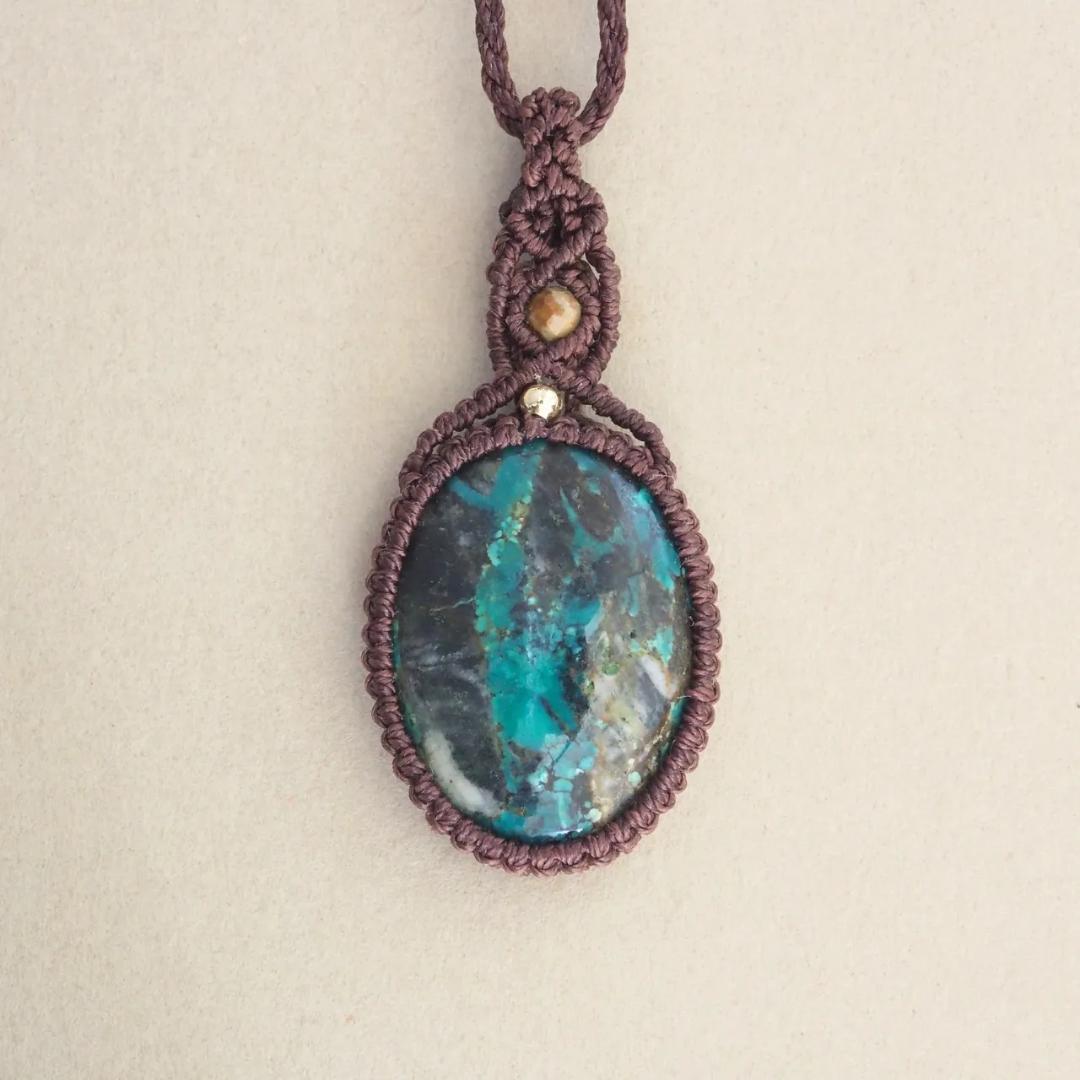 専用まん丸屋久杉＆チベタンターコイズ＆サンストーンのマクラメ編み