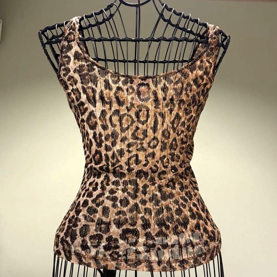 D&G 透け感 ラメヒョウ柄 ノースリーブトップス