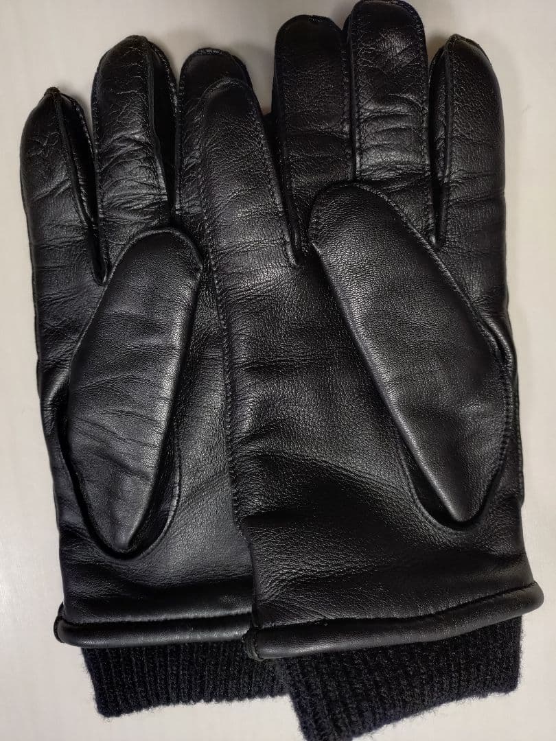 DENTS ブラックレザー手袋 ニットカフ付き M
