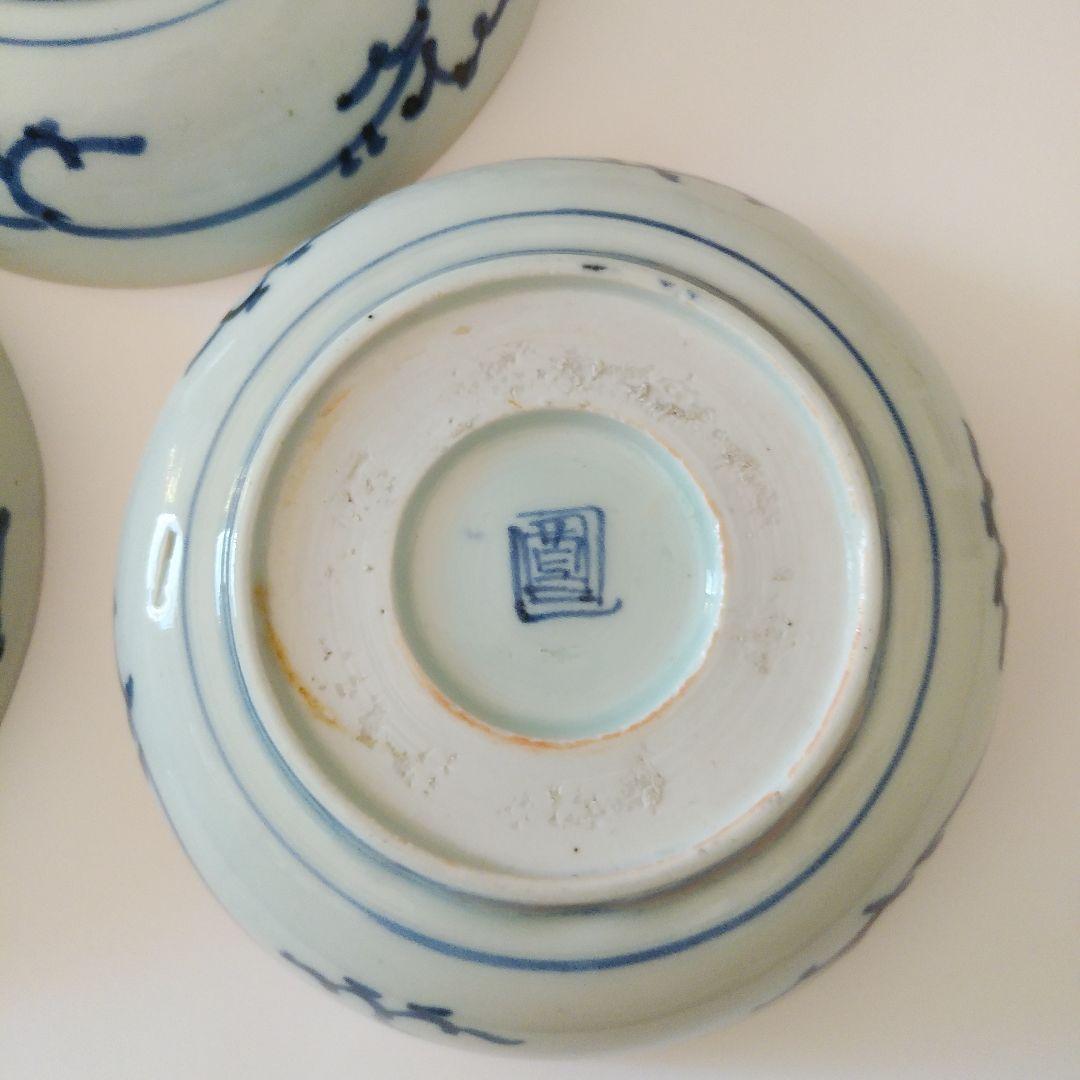 古伊万里 染付 蛸唐草文皿 三客 なます皿 くらわんか 筒江窯 アンティーク