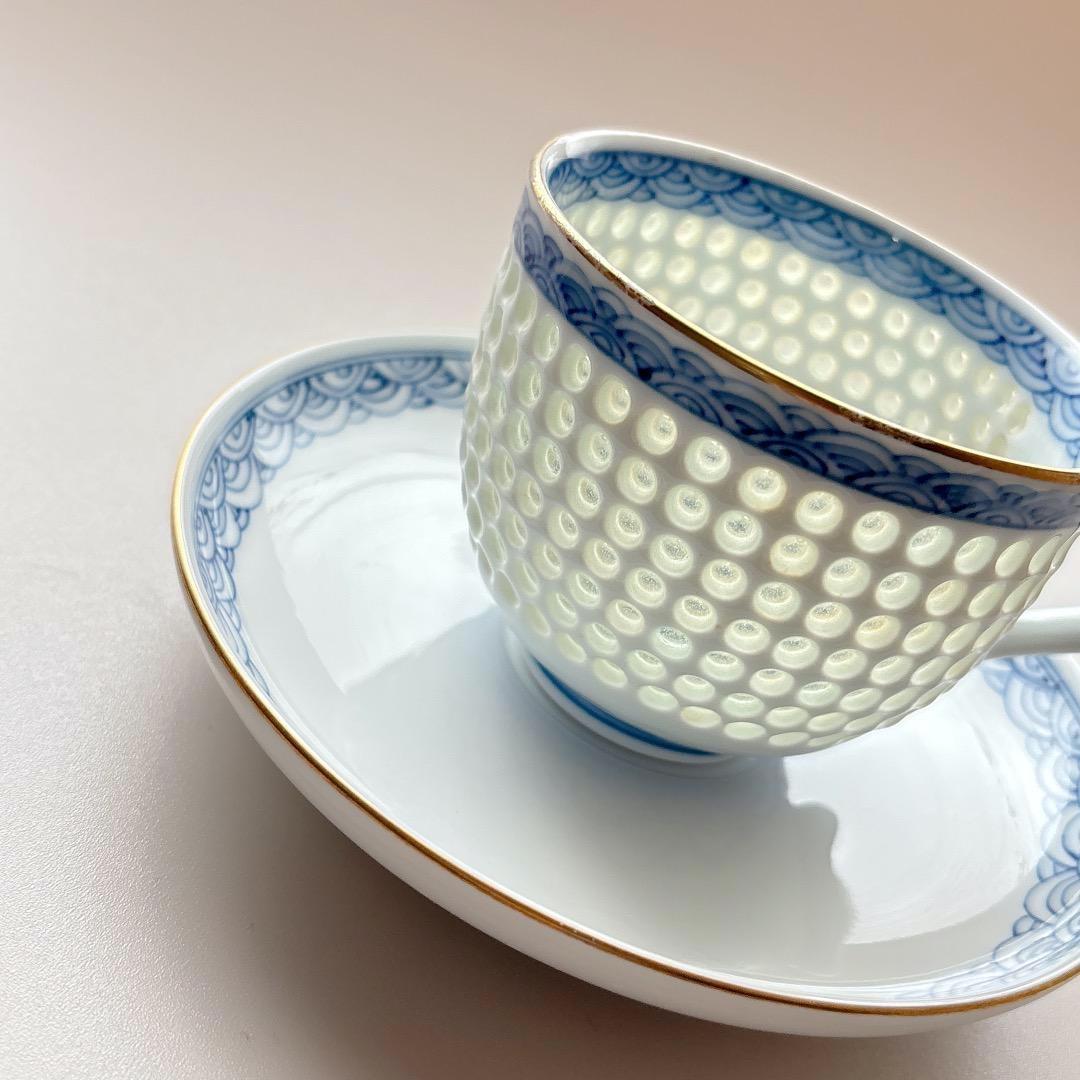 波佐見焼 丹心窯 水晶彫青海波 小蓋物2個 ティーカップ 有田焼 波佐見