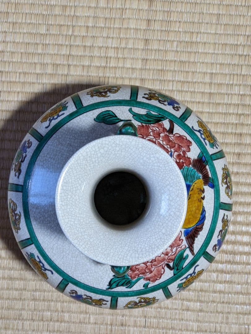 ♢九谷焼 龍双耳 花鳥 宝尽し紋様 壺 置物飾り 花器 花活 花瓶 骨董