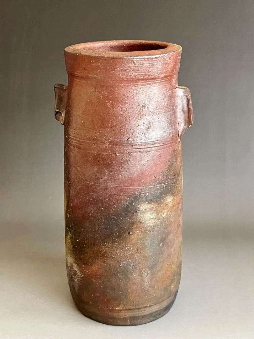 人間国宝　藤原啓　耳付窯変花入 　M336