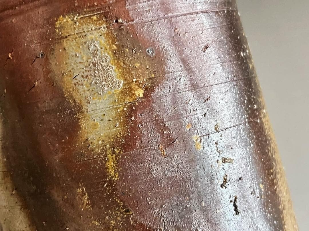 人間国宝 藤原啓 耳付窯変花入 M336