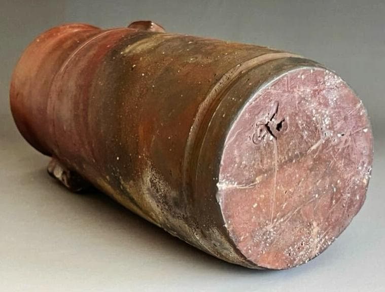 人間国宝 藤原啓 耳付窯変花入 M336