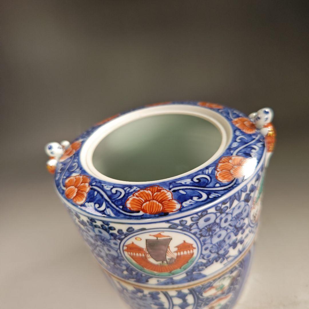 イ888 水指『平安 高野昭阿弥造』『色絵 二閑人 水指 共箱』