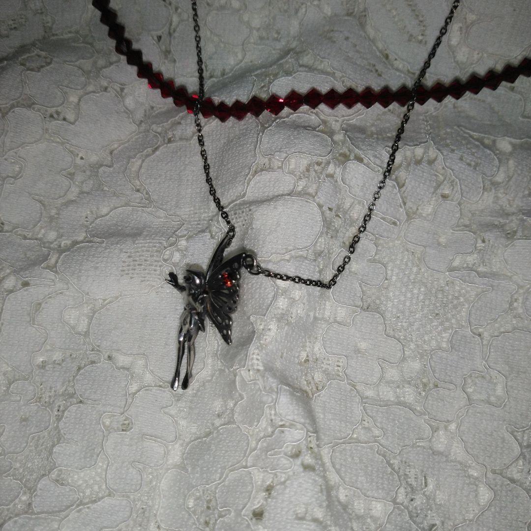 シルバー 925 妖精 フェアリー ペンダント ストーン付 ネックレス ガーネッ