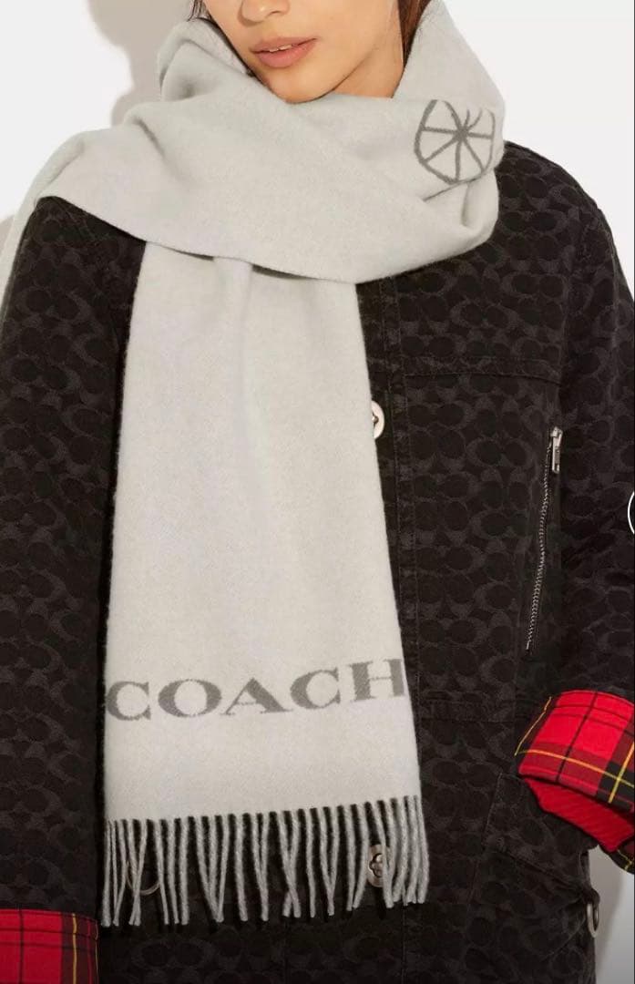 COACH グレー マフラー カシミヤ100％ ホース アンド キャリッジ