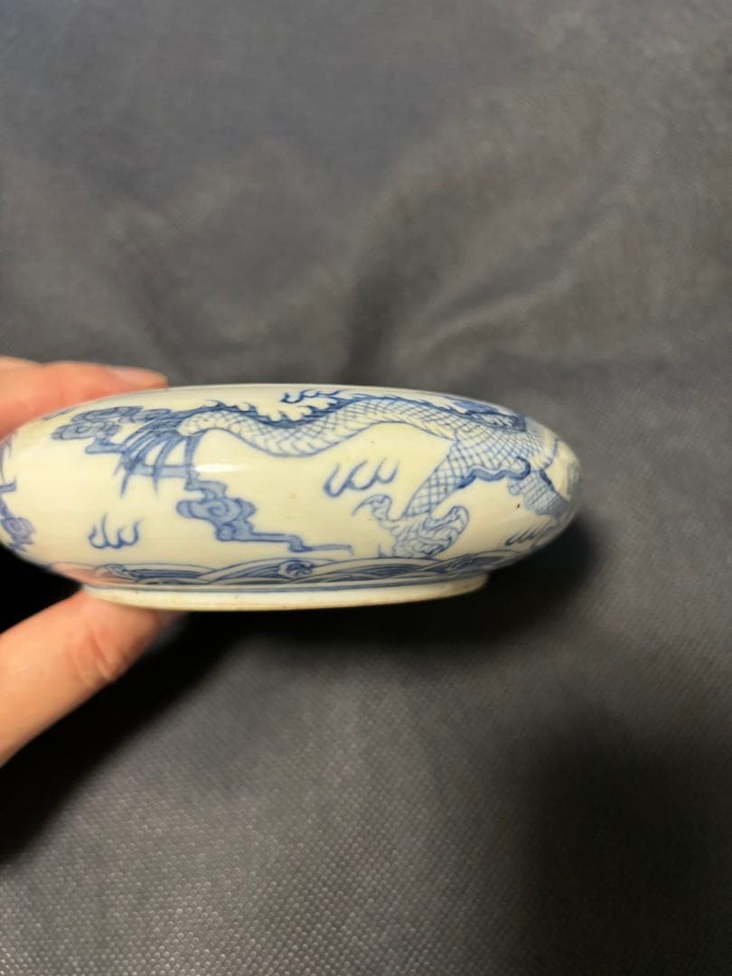 水芙蓉 中国古美術 清時代 青花（染付）海水龍文筆洗 大清光緒年製