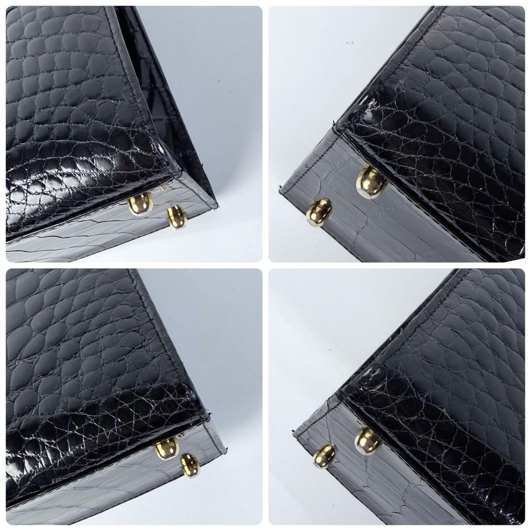 WATA‐ICHI　シャイニングクロコ　センター取り　トップハンドル　黒