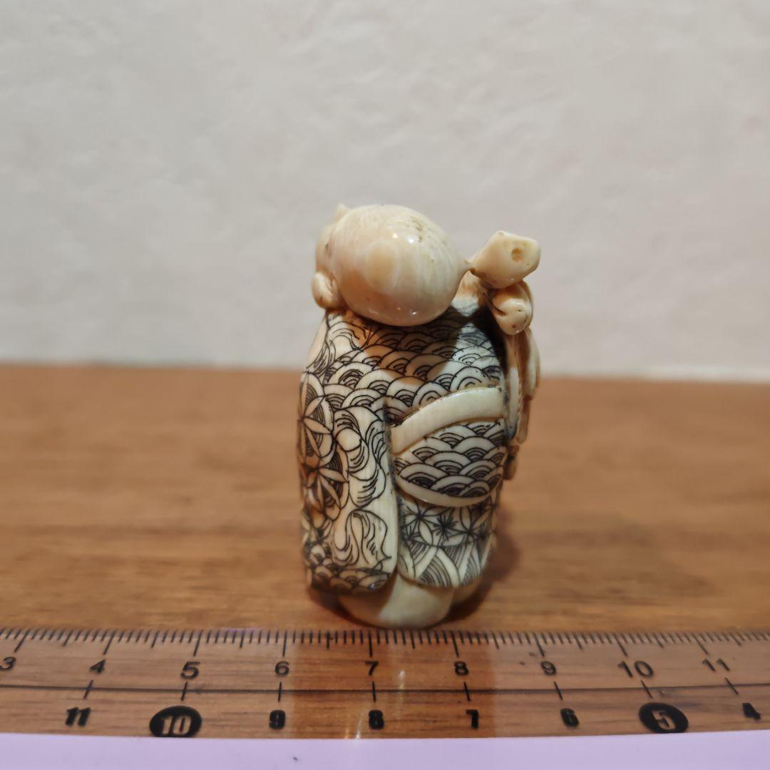 時代提物 七福神置根付 天然素材 在銘【福禄寿】高さ約