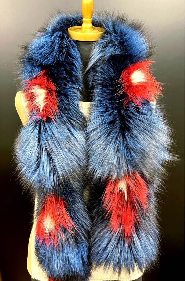 blue fox design muffler／チャコール黒／GAKE 日本製 レディース blue