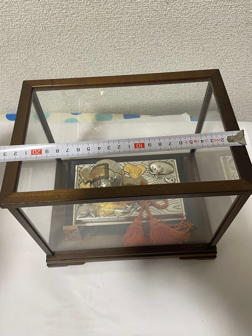 銀製 置物 長幸斎作 小判古槌 縁起物 商売繁盛 ガラスケース入り