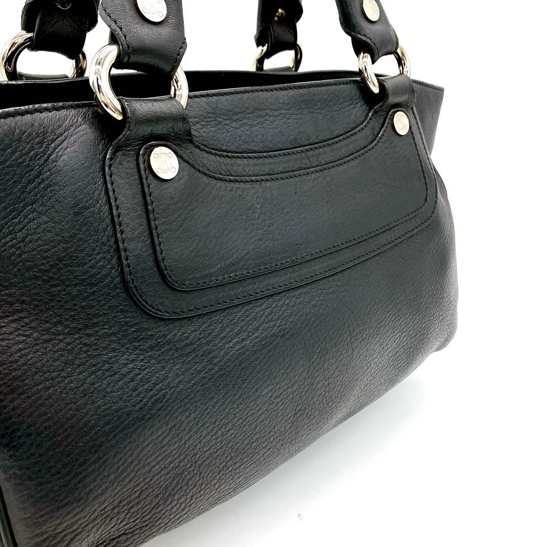 【CELINE】ハンドバッグ　レザー　ブラック　シルバー金具　自立