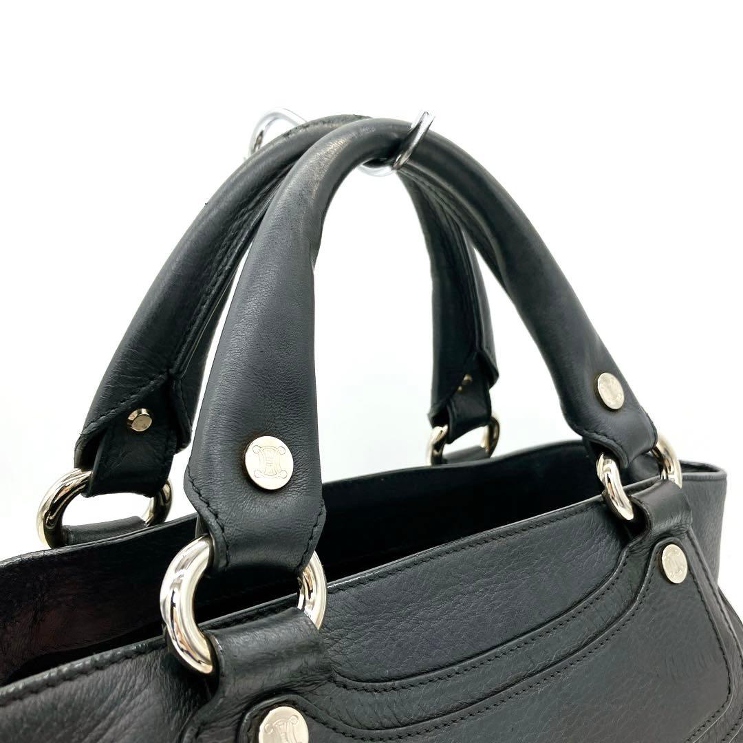 【CELINE】ハンドバッグ　レザー　ブラック　シルバー金具　自立