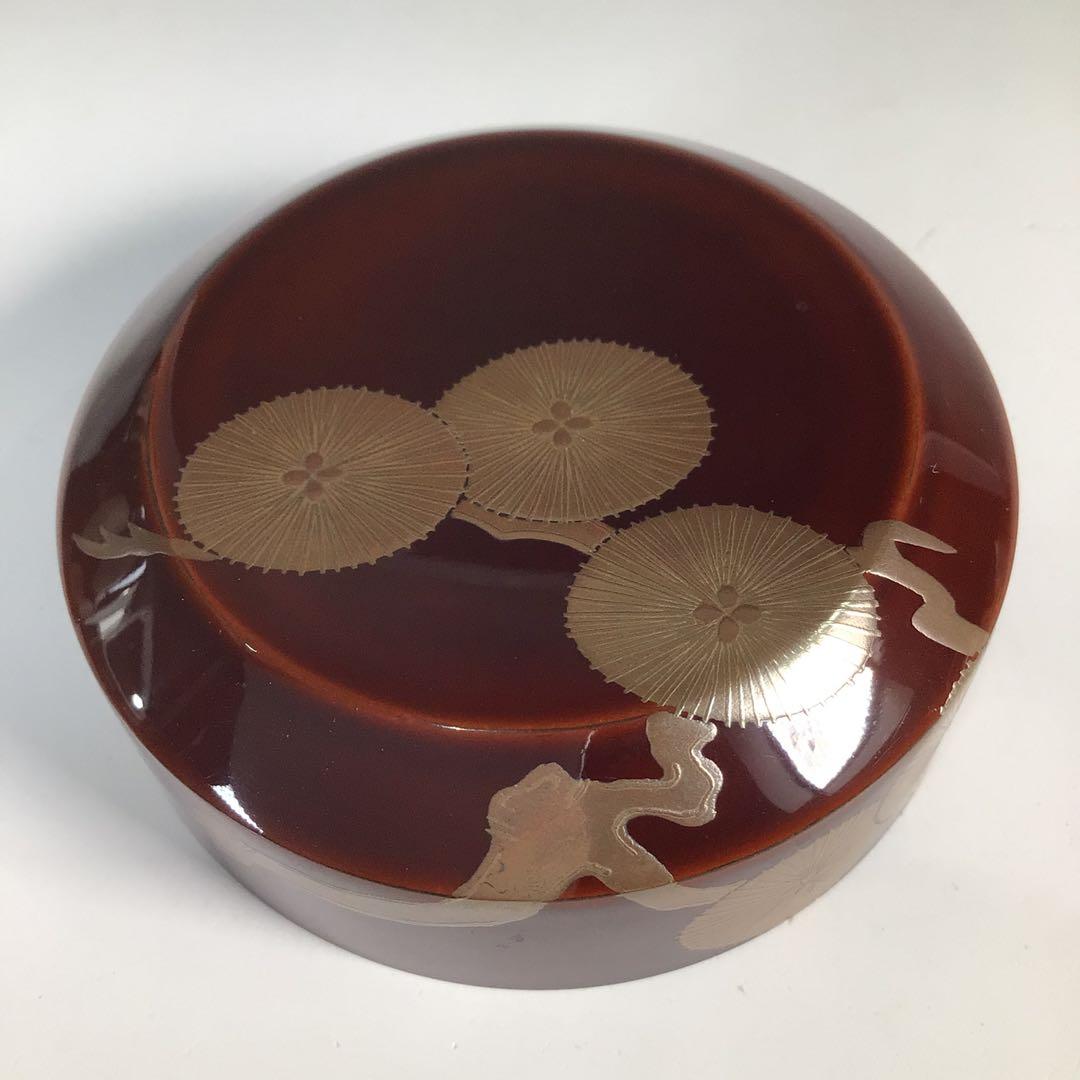 N877 棗 『岡田紫峯作』『溜塗』『松蒔絵』『雪吹棗』 共箱 茶道具